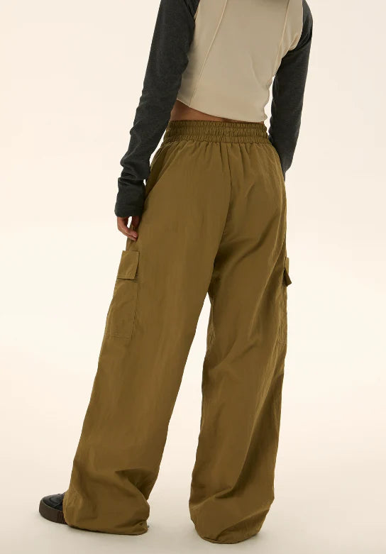 Elastic Waist Pocket Work Loose Pants