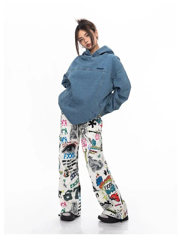 Graffiti Art Print Tube Straight Pants