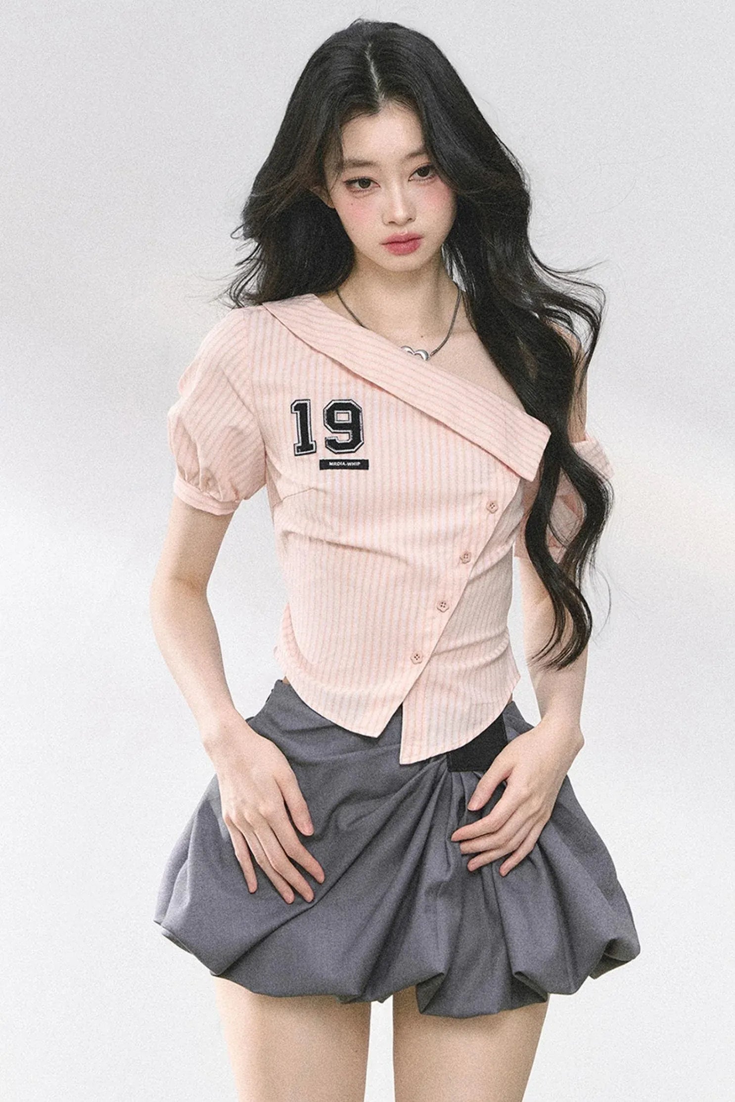 Pink Off Shoulder Stripe T-Shirt