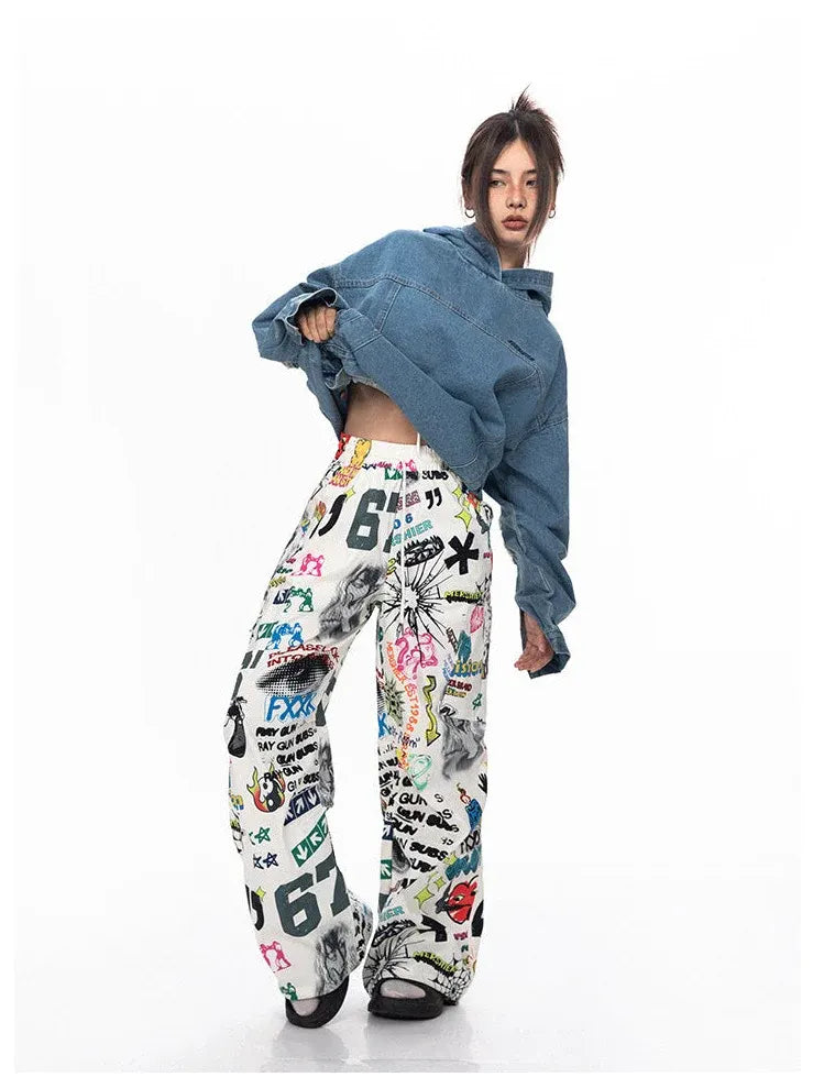 Graffiti Art Print Tube Straight Pants