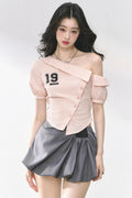 Pink Off Shoulder Stripe T-Shirt