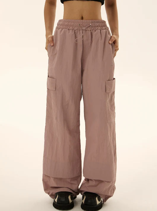 Elastic Waist Pocket Work Loose Pants
