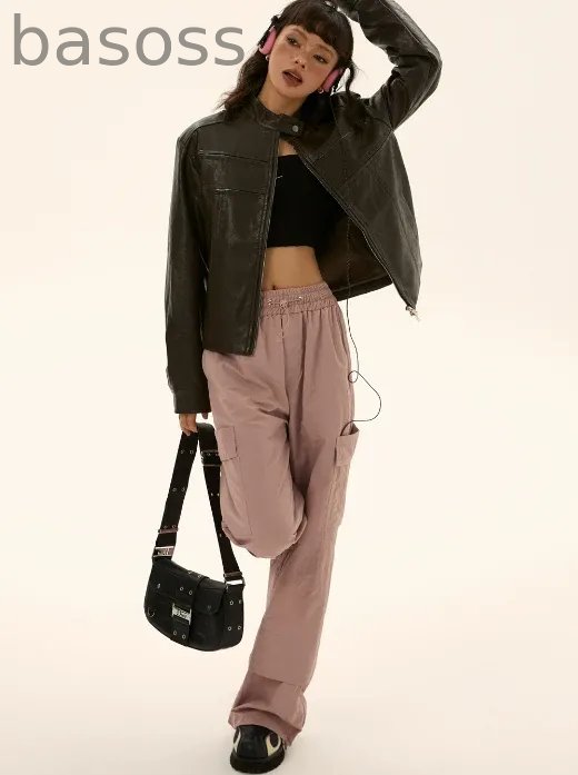 Elastic Waist Pocket Work Loose Pants