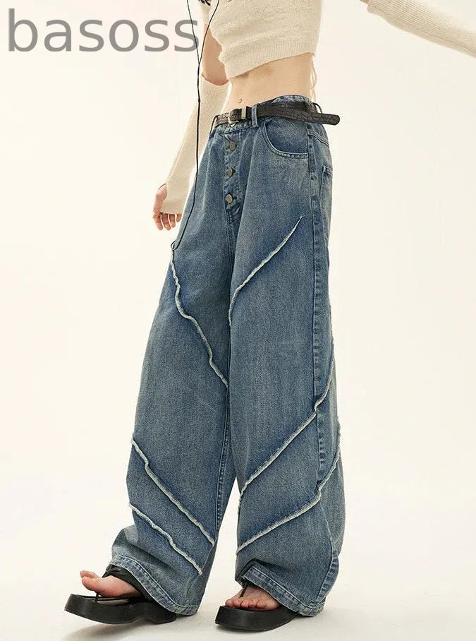 button wash straight-leg pants