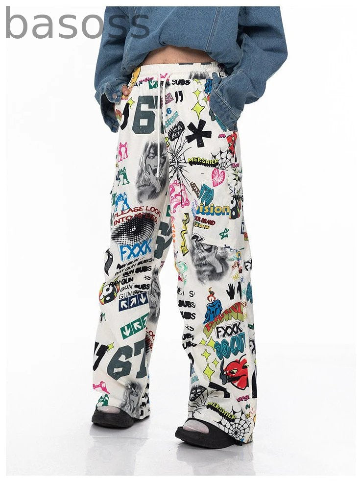 Graffiti Art Print Tube Straight Pants