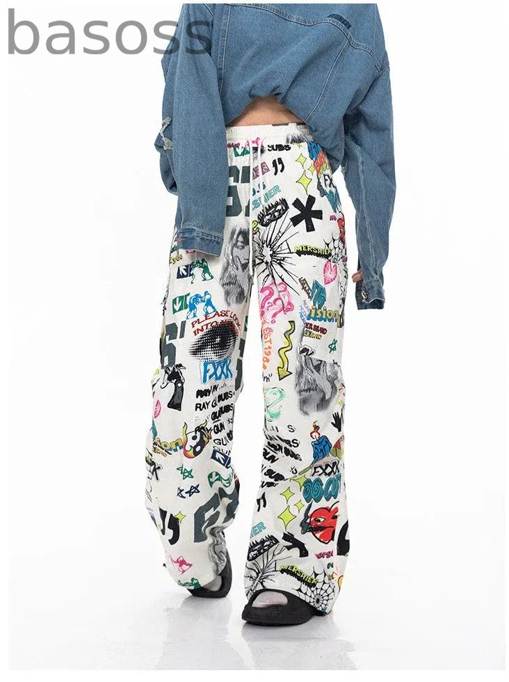 Graffiti Art Print Tube Straight Pants