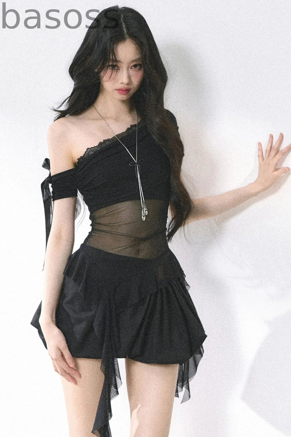 Sheer Mesh Off Shoulder T-Shirt