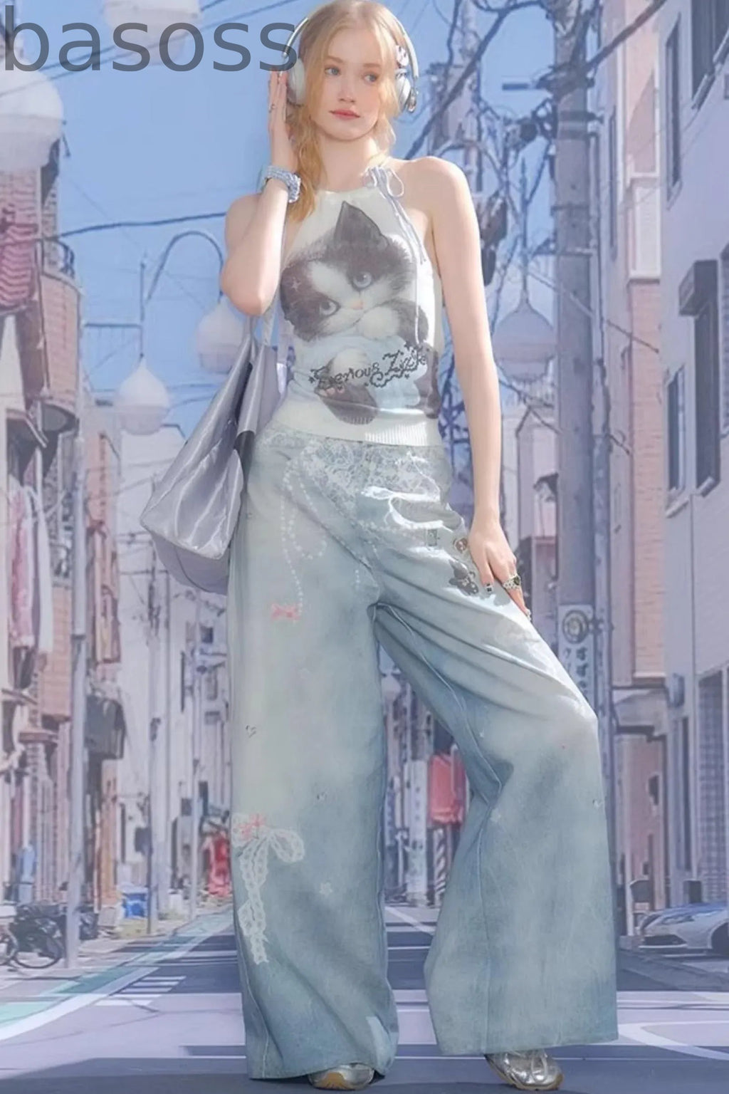 Summer Cat Knitted Halter Top