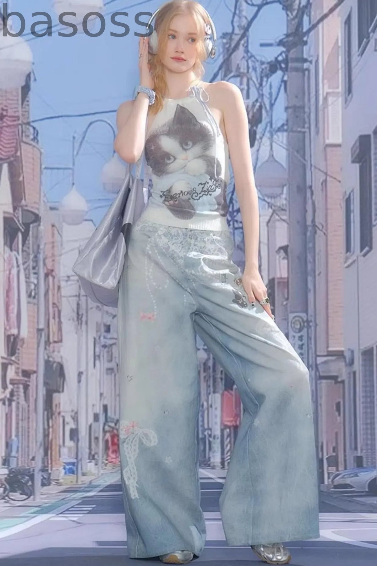 Summer Cat Knitted Halter Top