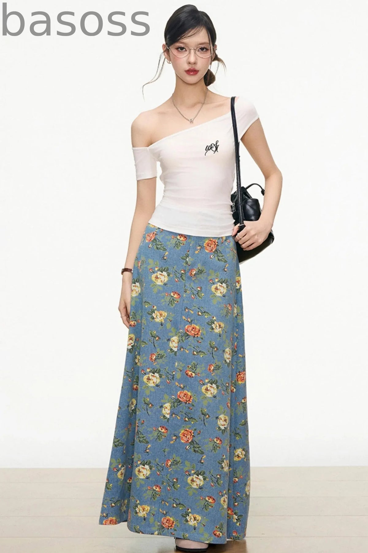 Floral Denim Skirt Set-Up