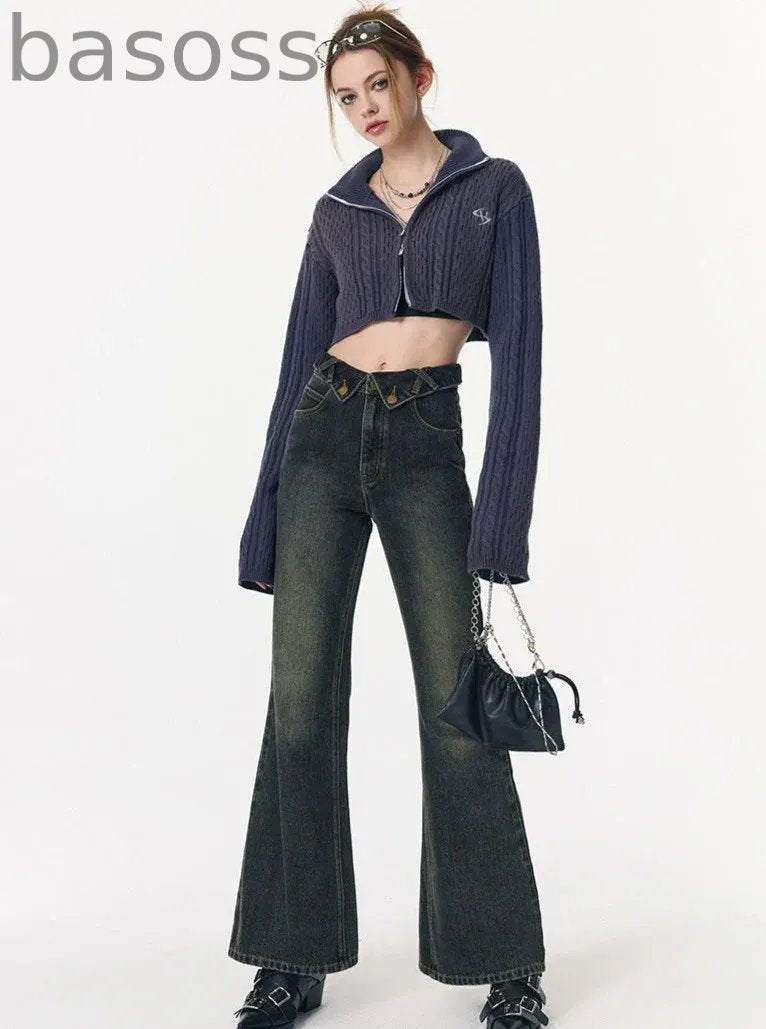 Retro distressed wash slim  jeans pants