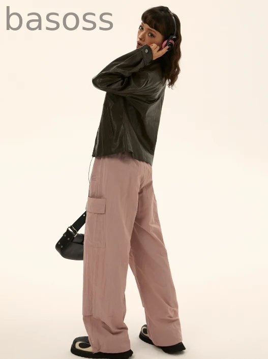 Elastic Waist Pocket Work Loose Pants