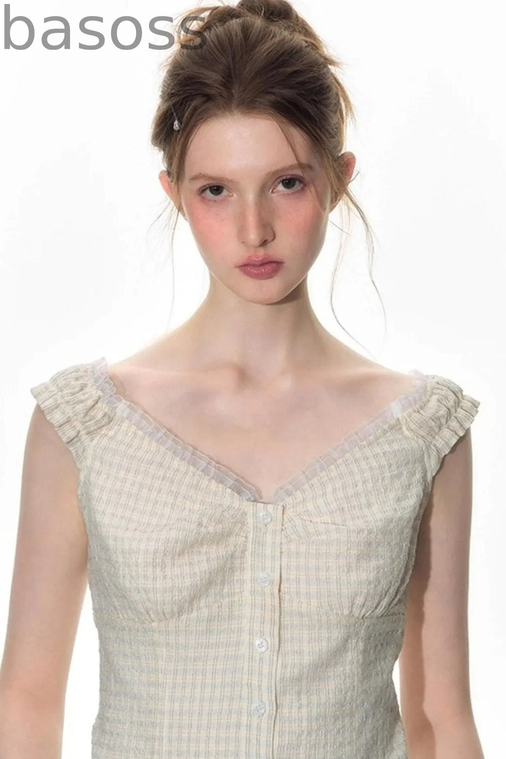 Checked Sleeveless One-Shoulder Shirt Set-Up