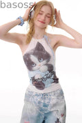 Summer Cat Knitted Halter Top