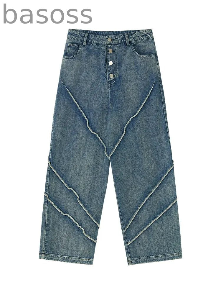 button wash straight-leg pants