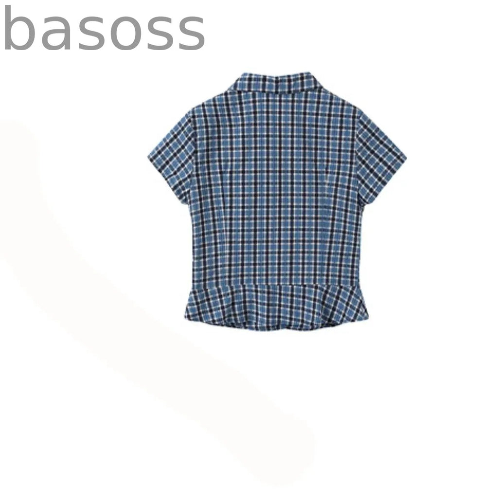 Checked Navy Skirt Shirt Set-Up