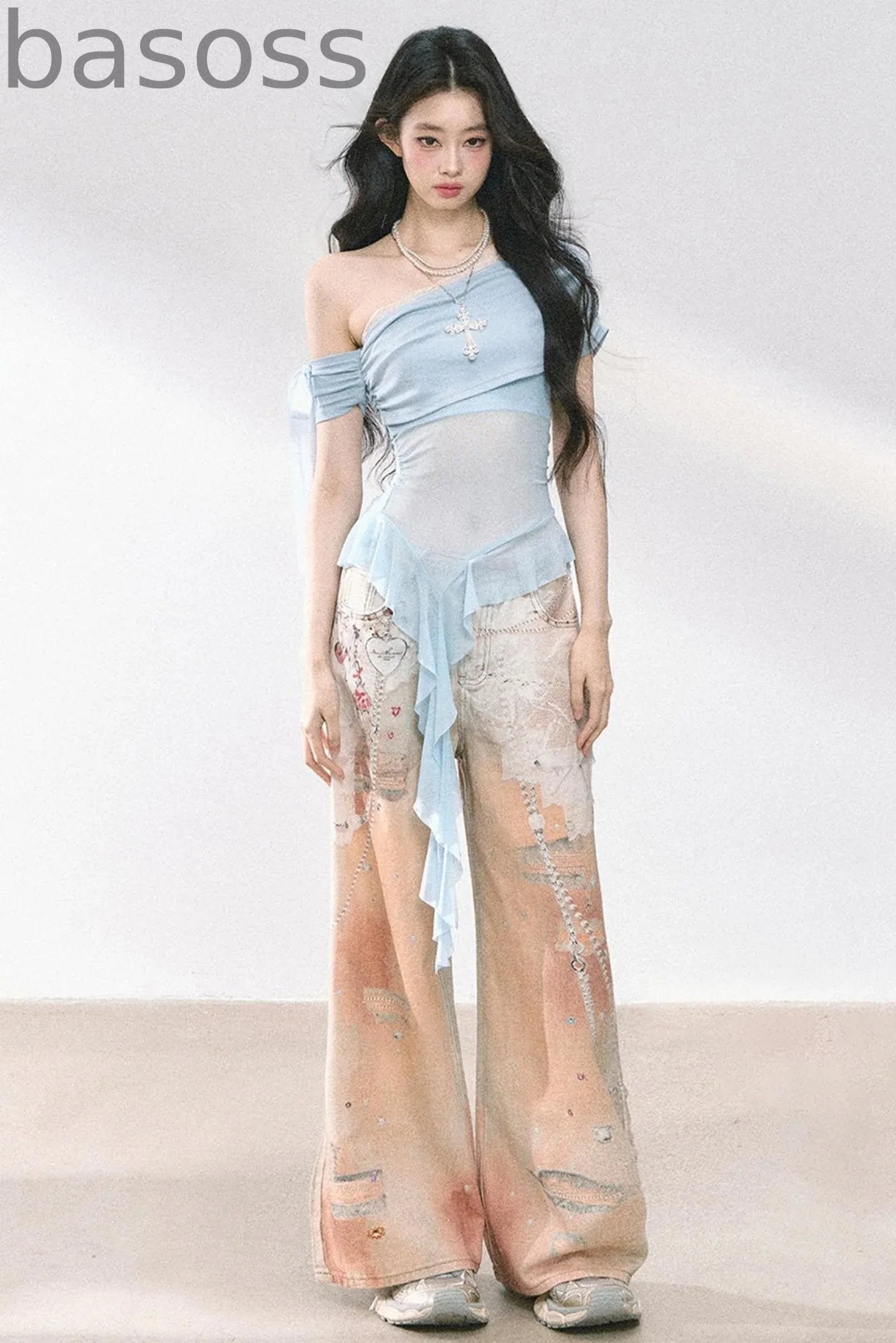 Sheer Mesh Off Shoulder T-Shirt