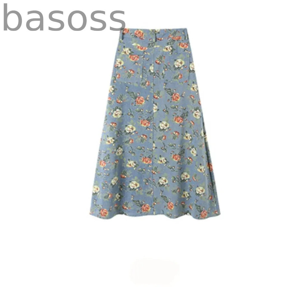 Floral Denim Skirt Set-Up