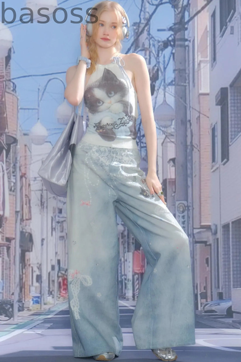 High-Waist Denim Wide-Leg Pants