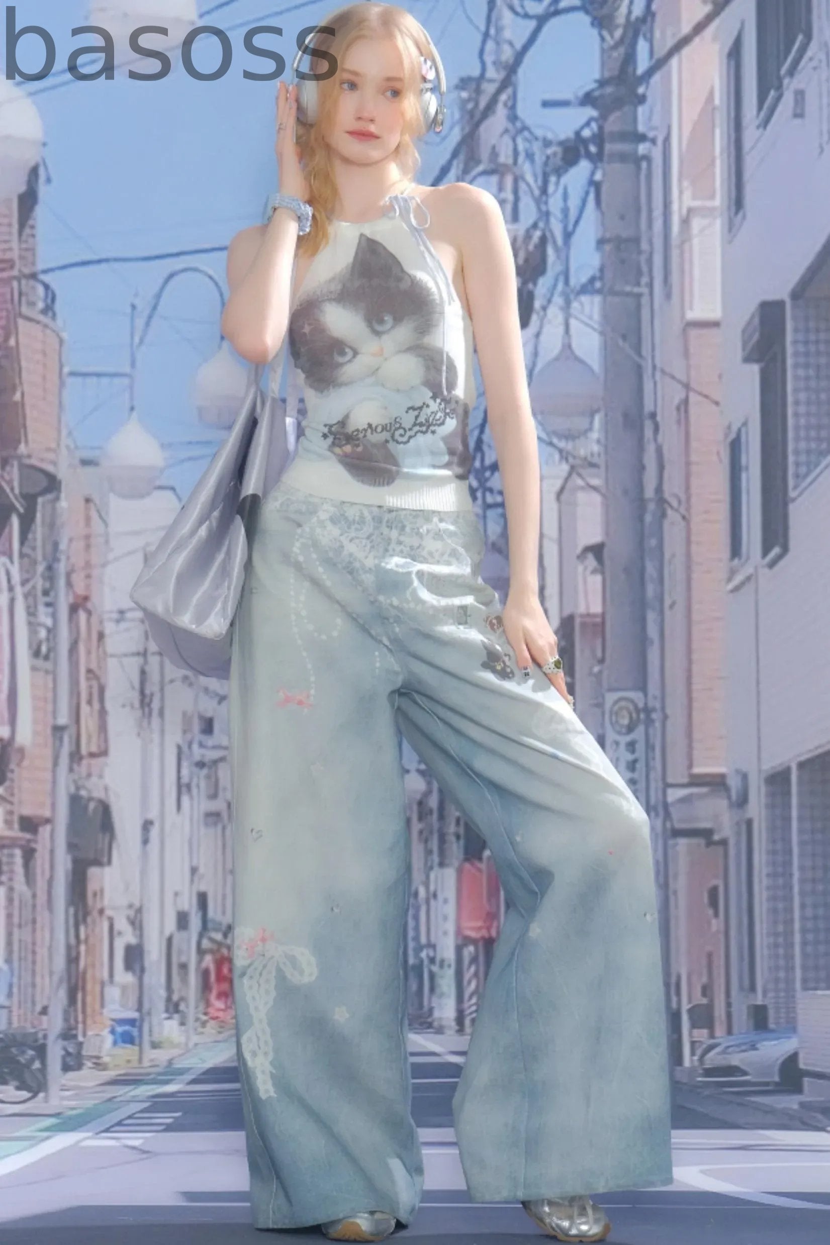 High-Waist Denim Wide-Leg Pants