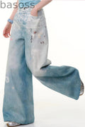 High-Waist Denim Wide-Leg Pants