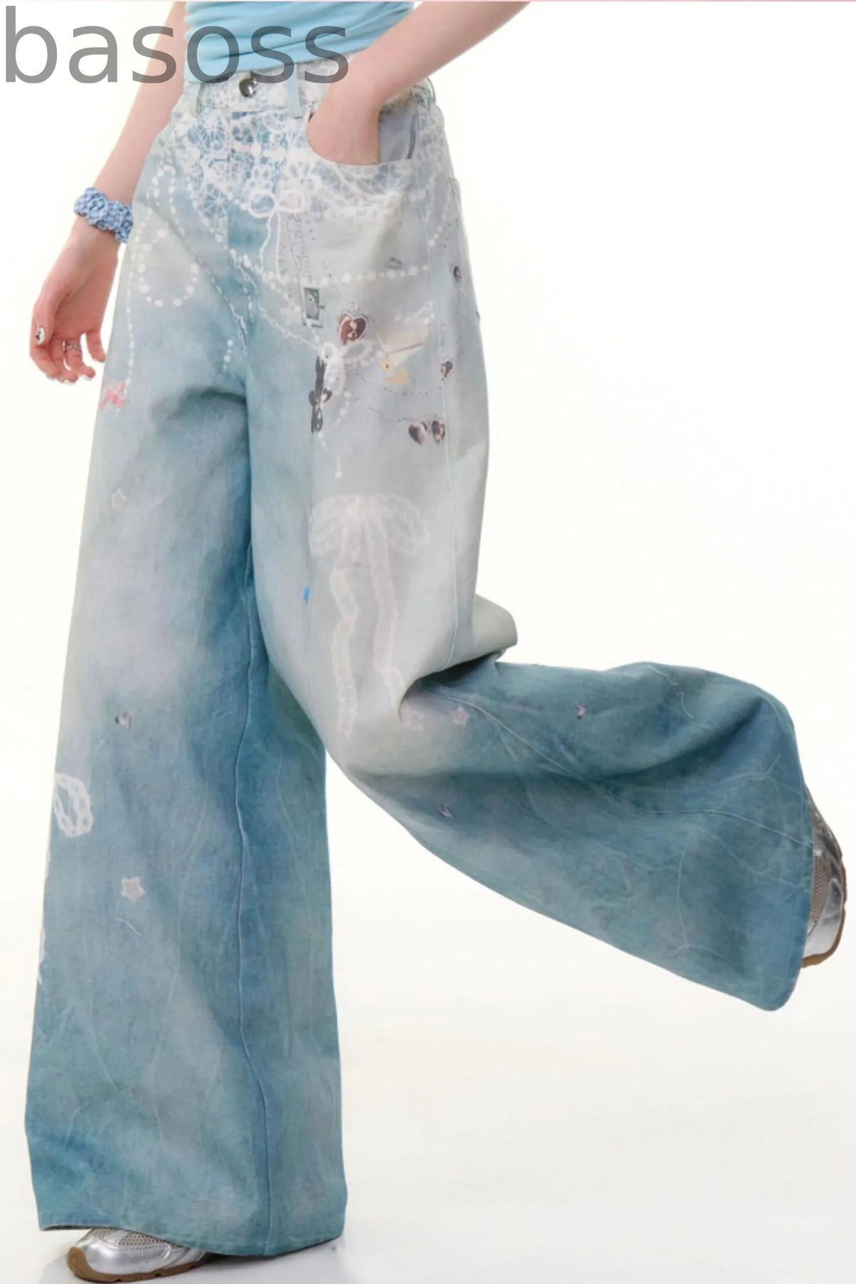 High-Waist Denim Wide-Leg Pants