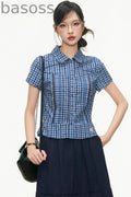 Checked Navy Skirt Shirt Set-Up