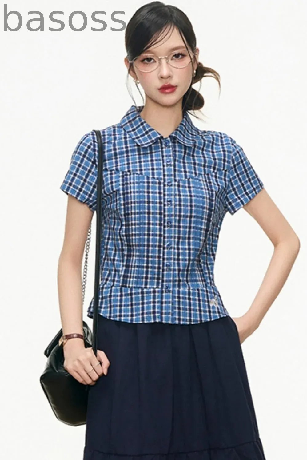 Checked Navy Skirt Shirt Set-Up