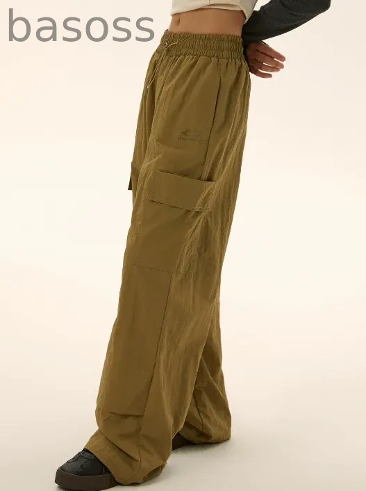 Elastic Waist Pocket Work Loose Pants