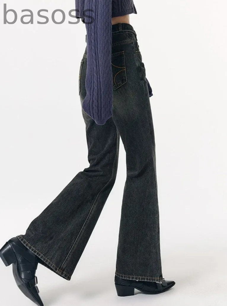 Retro distressed wash slim  jeans pants