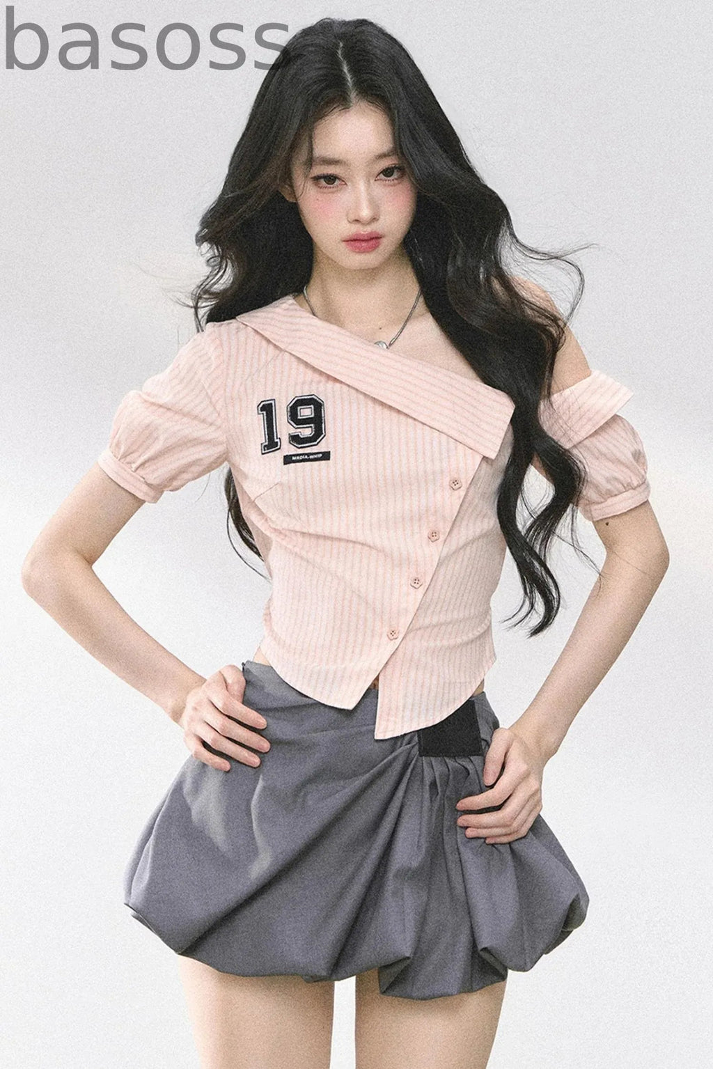 Pink Off Shoulder Stripe T-Shirt