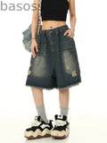 Loose Versatile Denim Cropped Pants