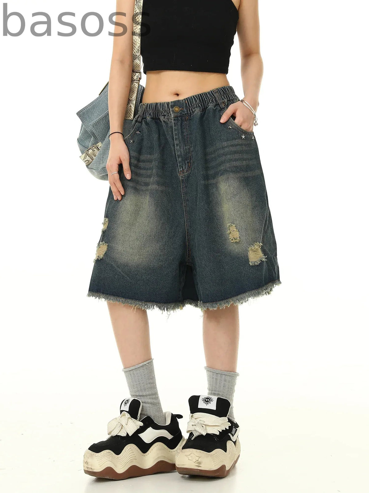 Loose Versatile Denim Cropped Pants