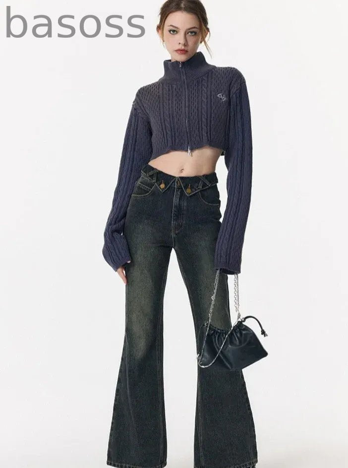 Retro distressed wash slim  jeans pants
