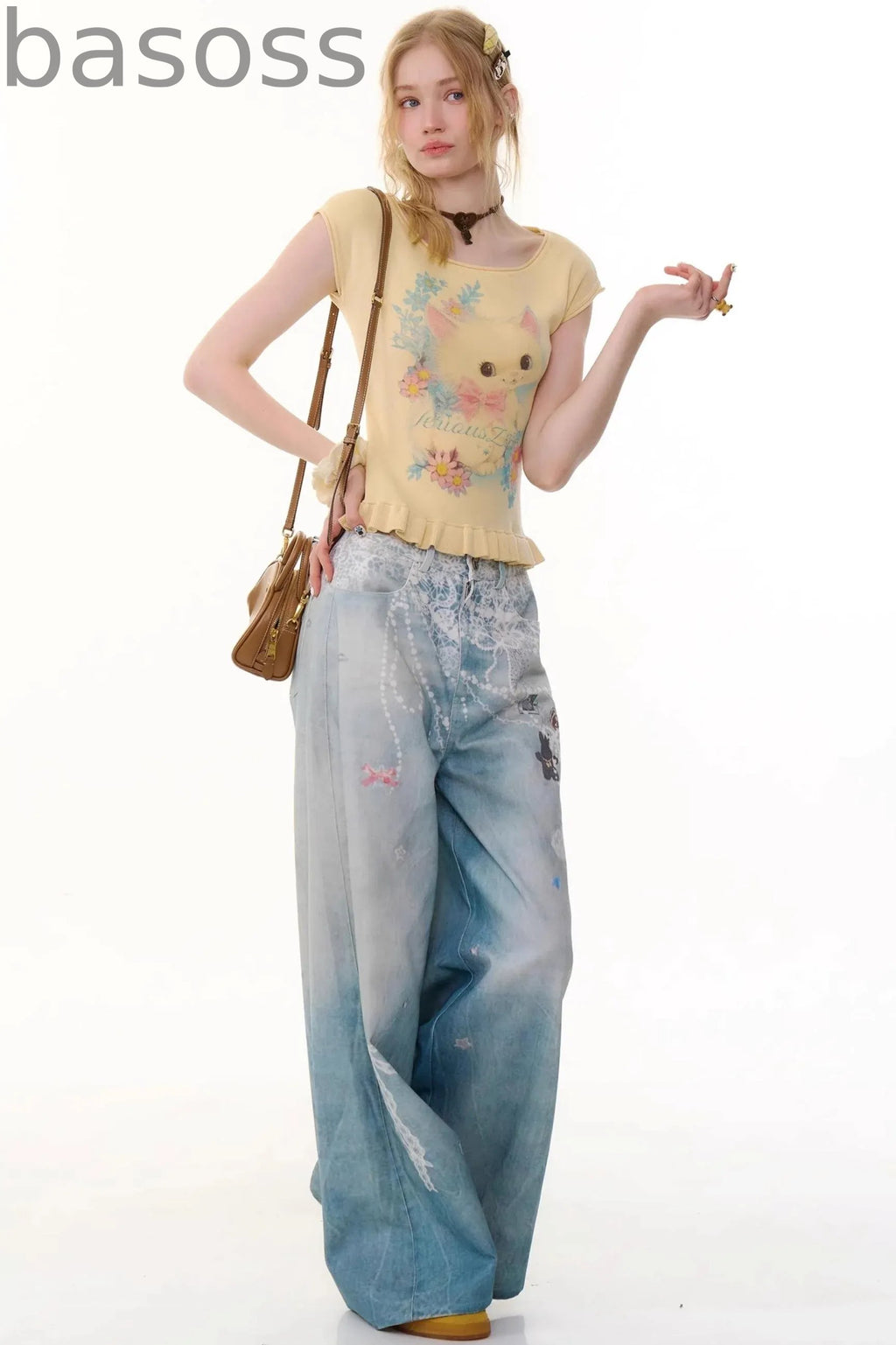 High-Waist Denim Wide-Leg Pants