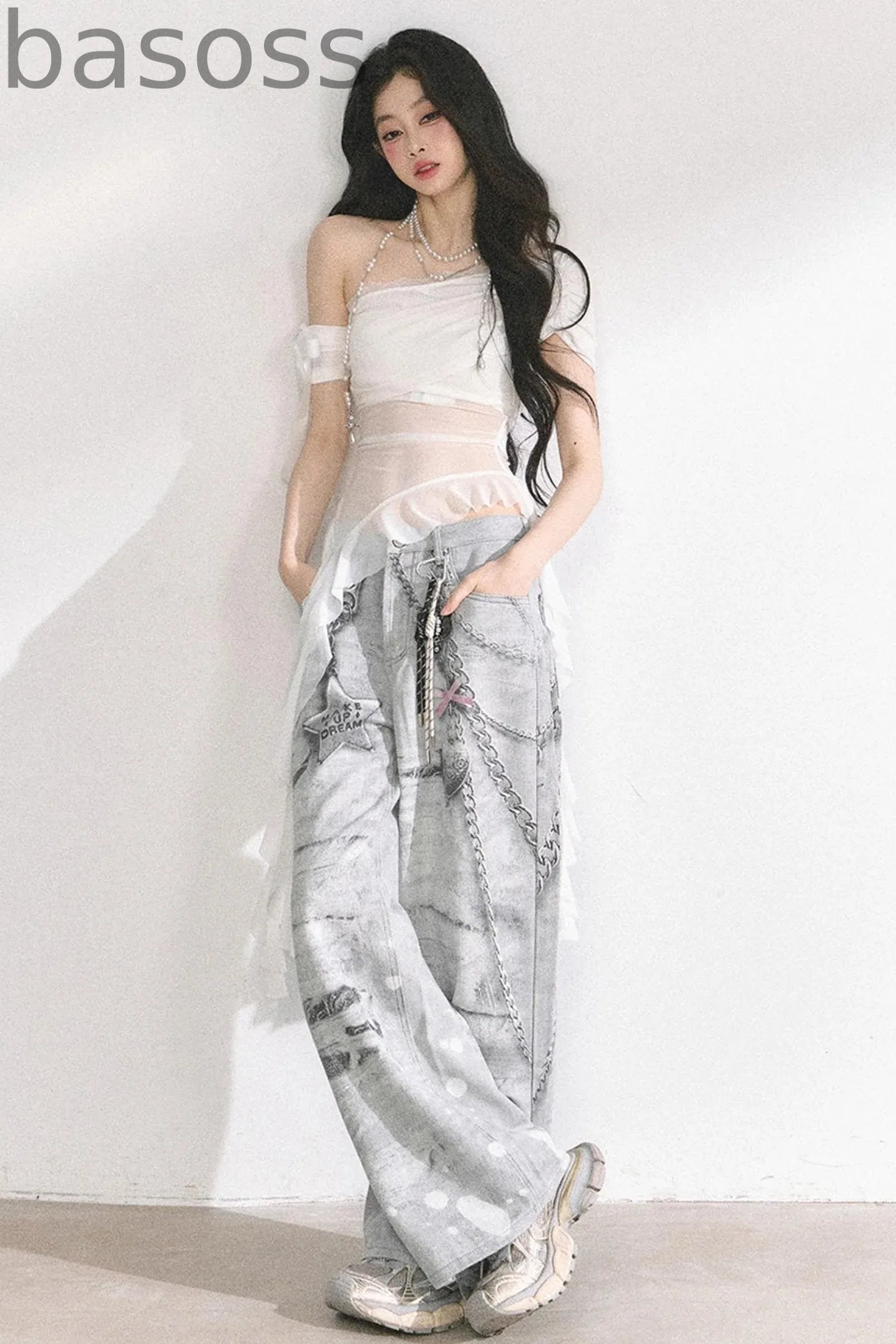 Sheer Mesh Off Shoulder T-Shirt