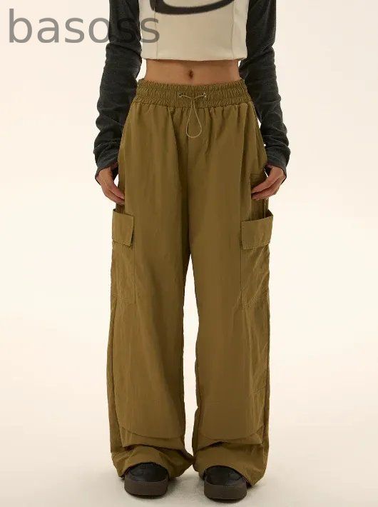 Elastic Waist Pocket Work Loose Pants