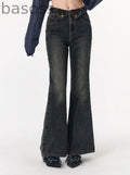 Retro distressed wash slim  jeans pants