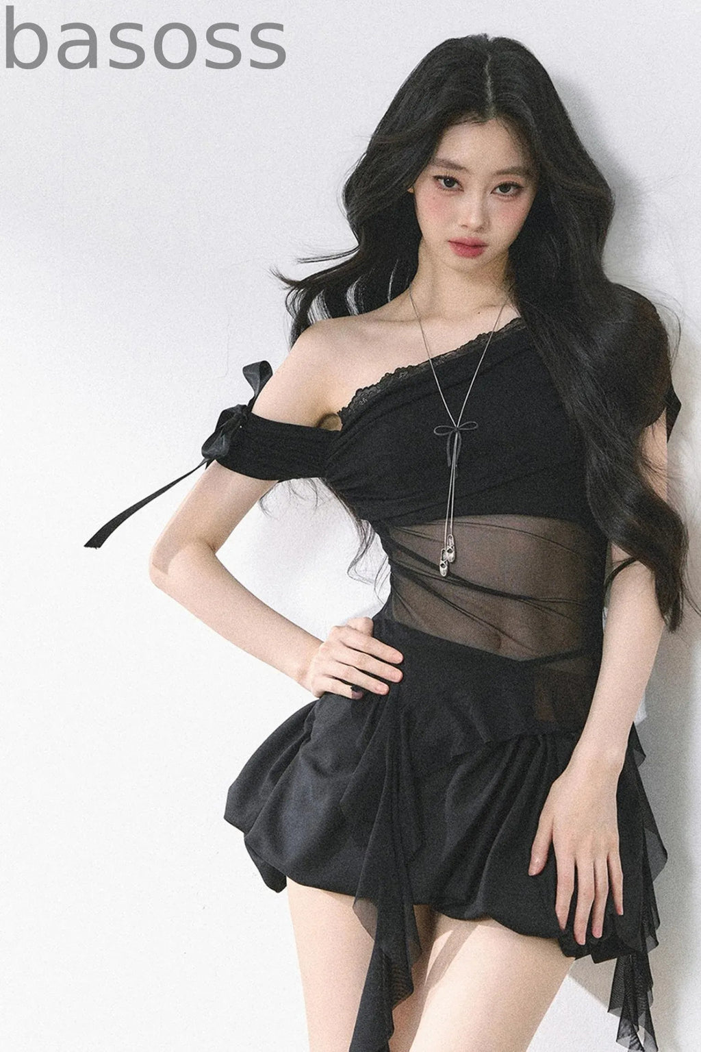 Sheer Mesh Off Shoulder T-Shirt