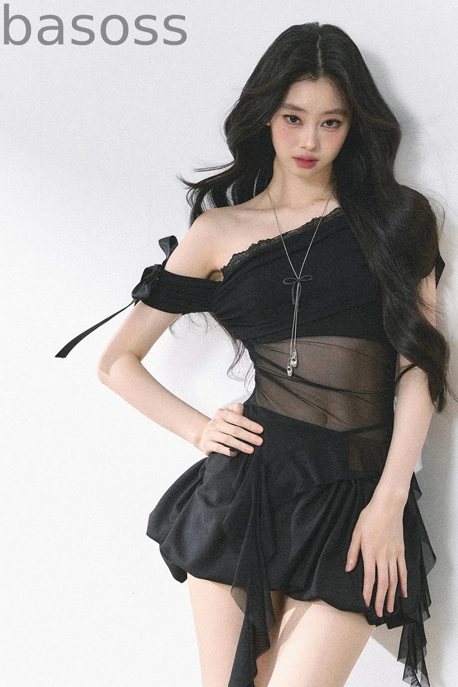 Sheer Mesh Off Shoulder T-Shirt