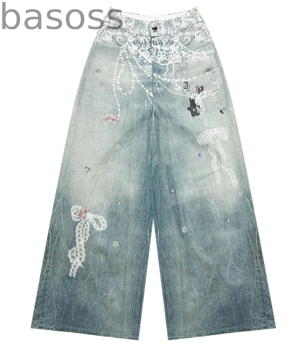 High-Waist Denim Wide-Leg Pants