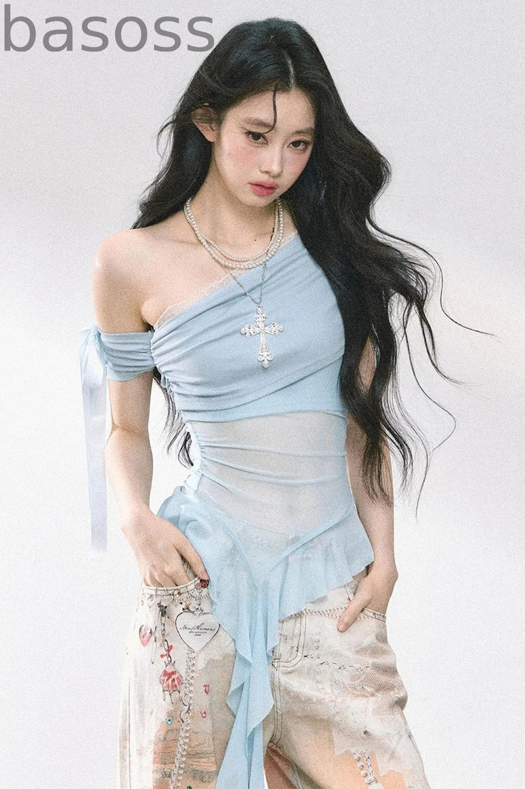 Sheer Mesh Off Shoulder T-Shirt