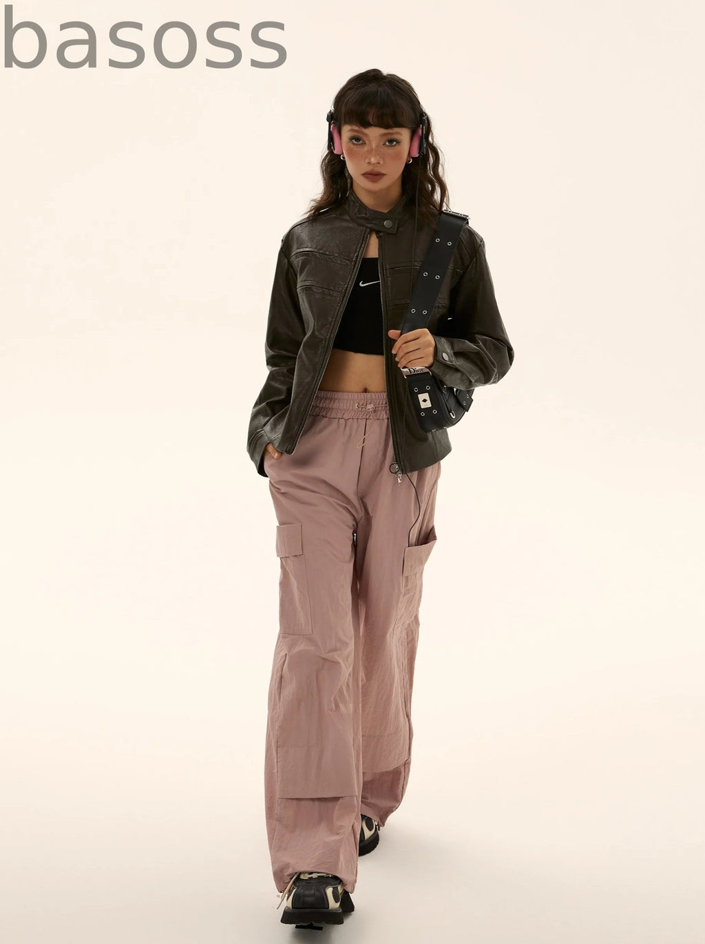 Elastic Waist Pocket Work Loose Pants