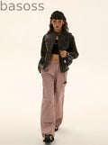 Elastic Waist Pocket Work Loose Pants
