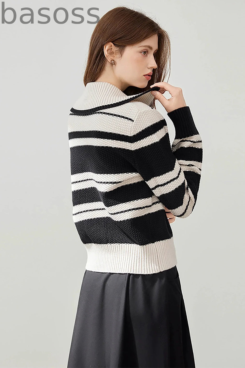 Striped Wool Lapel Cardigan Jacket