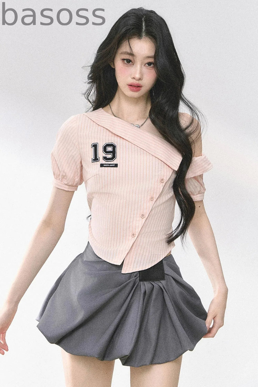 Pink Off Shoulder Stripe T-Shirt