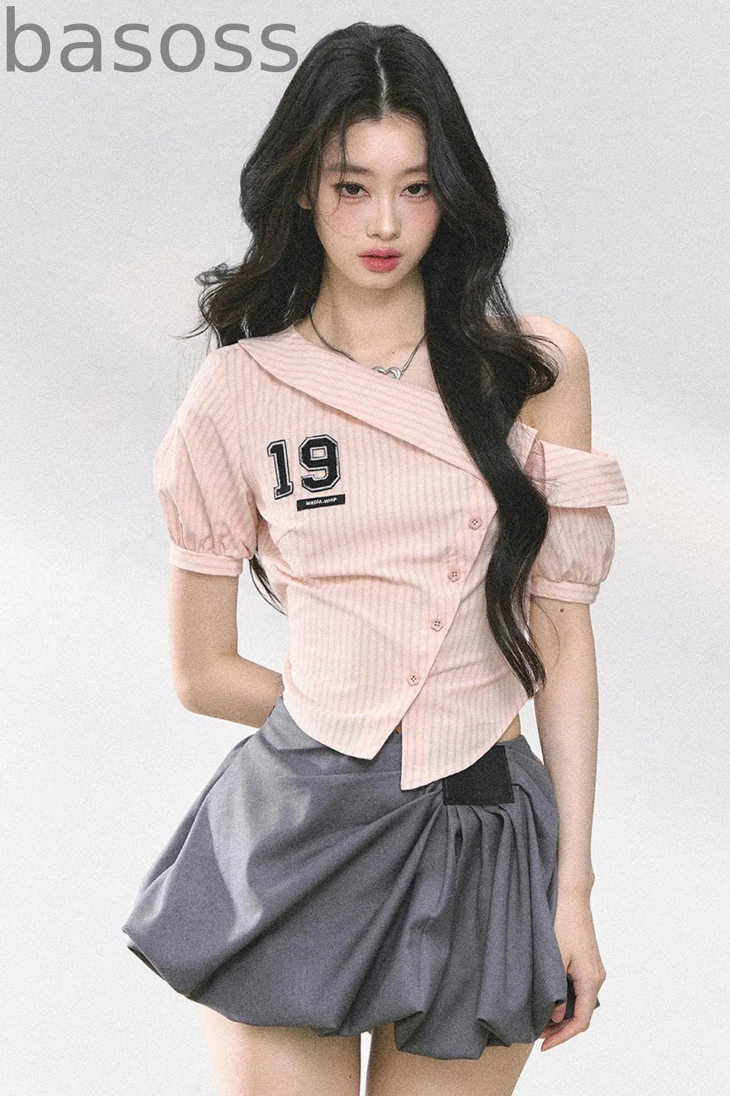 Pink Off Shoulder Stripe T-Shirt