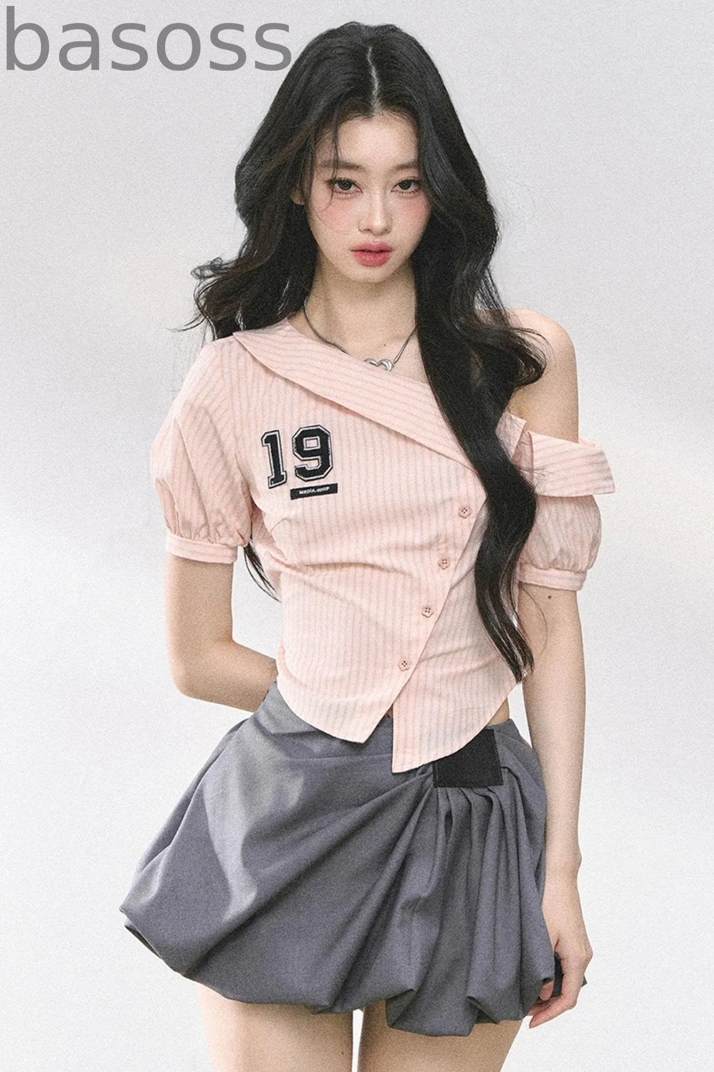 Pink Off Shoulder Stripe T-Shirt