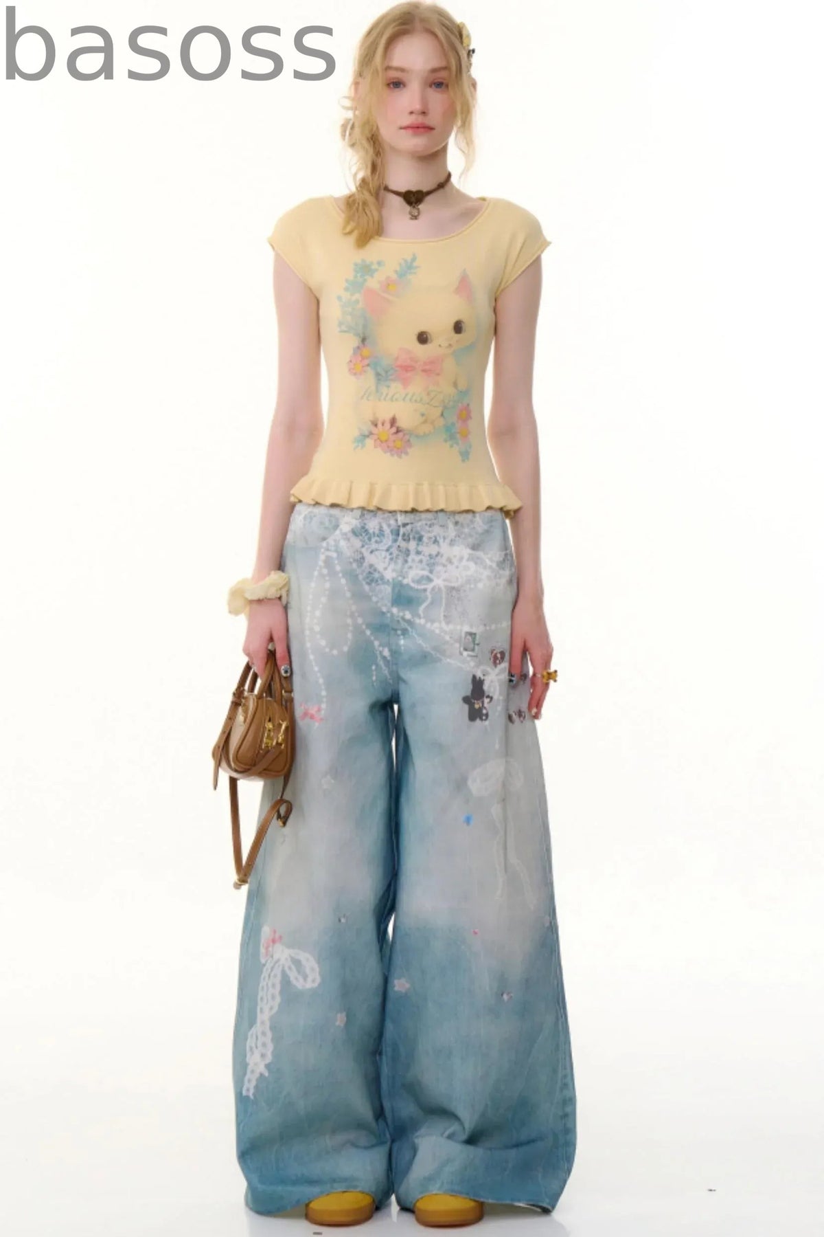 High-Waist Denim Wide-Leg Pants