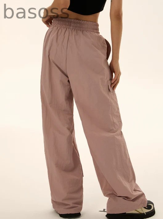 Elastic Waist Pocket Work Loose Pants